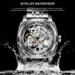 Automatikuhr Herren Skelett 42mm Metallgehäuse Lederband Mineralglas 3ATM – Bild 3