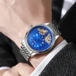 Automatikuhr für Herren Skelettuhr Edelstahl Gummiband 43 mm 30 m Wasserdicht – Bild 4