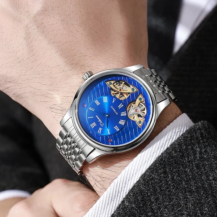 Automatikuhr für Herren Skelettuhr Edelstahl Gummiband 43 mm 30 m Wasserdicht – Bild 4