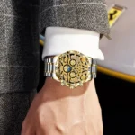 Herren Automatik Skelett Uhr Edelstahlband Vergoldetes Gehäuse Leuchtzeiger 43mm – Bild 6