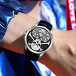 Herren Automatik Skelettuhr Armbanduhr Totenkopf Punk Schwarz Gelb Armband – Bild 4