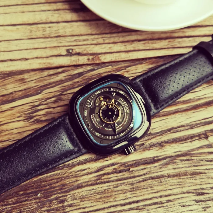 Herren Armbanduhr Automatik Skelett für alle Modelle Edelstahl Kunstlederband wassergeschützt – Bild 3