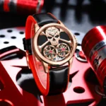 Herren Automatik Skelettuhr Armbanduhr Totenkopf Punk Schwarz Gelb Armband – Bild 5