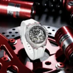 Mechanische Herrenuhr für Herren Automatik Transparentes Gehäuse Schwarz Weiß Gummiarmband – Bild 4