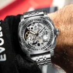 Automatikuhr Herren Skelett 42mm Metallgehäuse Lederband Mineralglas 3ATM – Bild 2