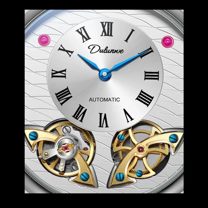 Automatikuhr für Herren Skelettuhr Edelstahl Gummiband 43 mm 30 m Wasserdicht – Bild 6