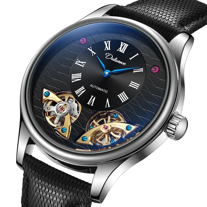 kf-S70d8f836125f44189b90a9f2e3a799fci.webp Automatikuhr für Herren Skelettuhr Edelstahl Gummiband 43 mm 30 m Wasserdicht – Bild 1