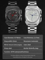 Herrenuhr Automatik Edelstahl Quadrat 41mm für Herren Leuchtzeiger 3ATM Zifferblatt – Bild 6