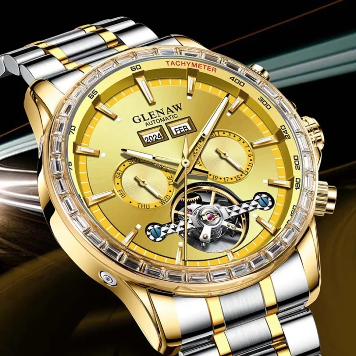 kf-S8fa8edc4dc6f42b3a04944566340c9ecj.webp Herrenuhr Skelettuhr Automatik Edelstahl 43 mm Datum 3 ATM – Bild 1