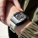 Automatik Herrenuhr Skelett Edelstahlgehäuse Silikonband Leuchtzeiger – Bild 4