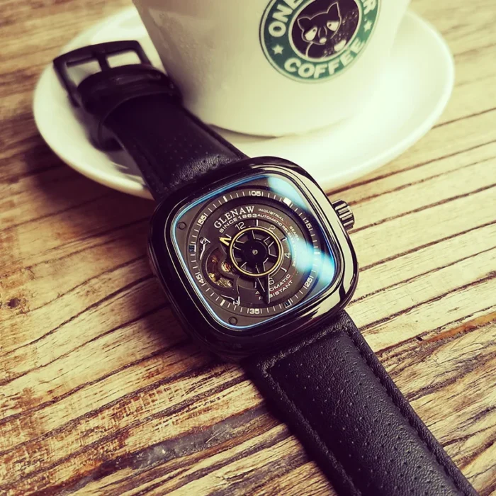 Herren Armbanduhr Automatik Skelett für alle Modelle Edelstahl Kunstlederband wassergeschützt – Bild 2