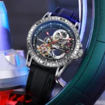 Herrenuhr Automatik Skelettuhr Edelstahl Gummiarmband Leuchtzeiger 44 mm – Bild 2