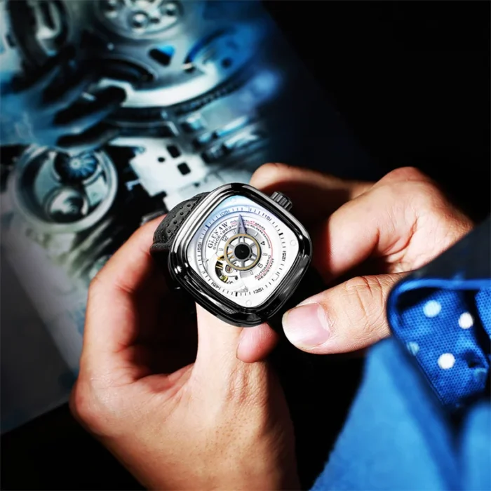 Herren Armbanduhr Automatik Skelett für alle Modelle Edelstahl Kunstlederband wassergeschützt – Bild 5