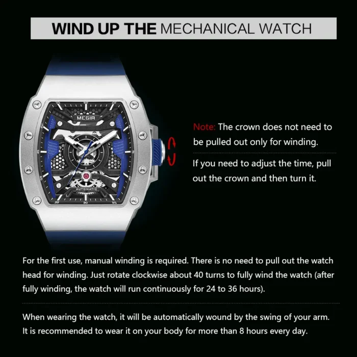 Automatik Herrenuhr Skelett Edelstahlgehäuse Silikonband Leuchtzeiger – Bild 6