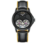 Herren Automatik Skelettuhr Armbanduhr Totenkopf Punk Schwarz Gelb Armband – Bild 2