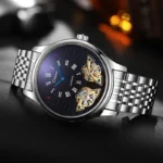 Automatikuhr für Herren Skelettuhr Edelstahl Gummiband 43 mm 30 m Wasserdicht – Bild 3