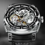 Herrenuhr Skelett Automatik mechanisch Edelstahl Mineralglas Kunstlederband 3ATM