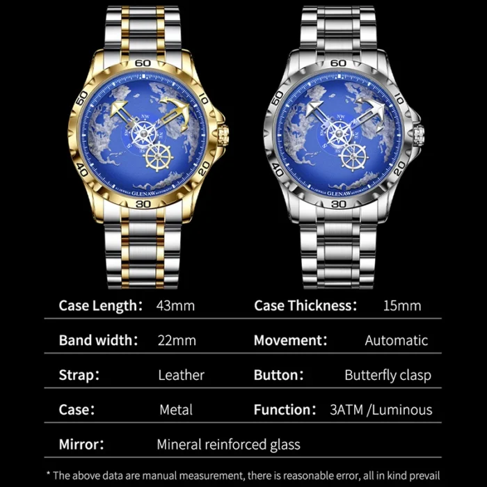 Herren Armbanduhr für Glenaw Edelstahl Wasserdicht Leuchtend Sport Casual Outdoor – Bild 6