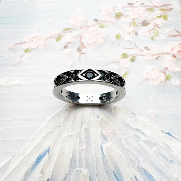 Ring Silberfarbene Legierung Schwarz Ornamentstruktur 4 mm Damen Herren – Bild 4