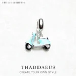 Charm Anhänger für Armband Motorroller hellblau Emaille silber Karabiner