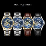 Herrenuhr Automatik Skelettuhr Mondphase Leuchtzeiger Edelstahl 43mm 30m – Bild 6