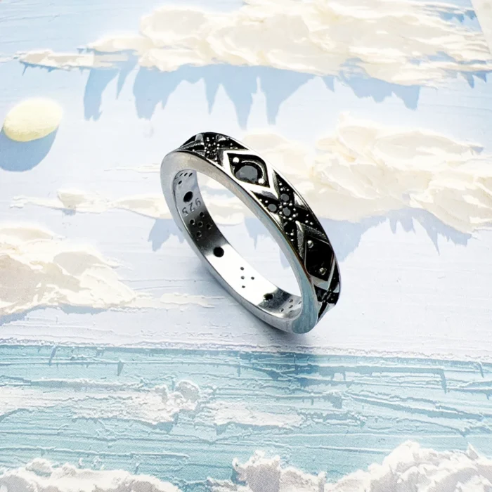 Ring Silberfarbene Legierung Schwarz Ornamentstruktur 4 mm Damen Herren – Bild 6