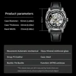 Herrenuhr Skelett Automatik mechanisch Edelstahl Mineralglas Kunstlederband 3ATM – Bild 6