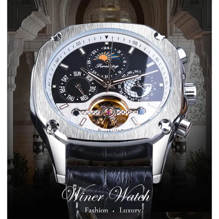 Armbanduhr f. Forsining Automatik Tourbillon Mondphase Datum 40mm – Bild 2