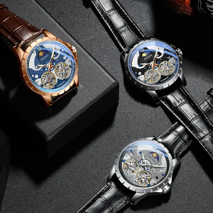 AILANG Automatik Herrenuhr Mechanisch Leder Wasserdicht 5ATM 42mm 8626B – Bild 4