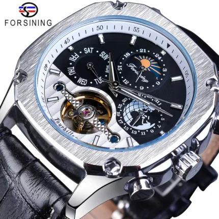 Armbanduhr f. Forsining Automatik Tourbillon Mondphase Datum 40mm