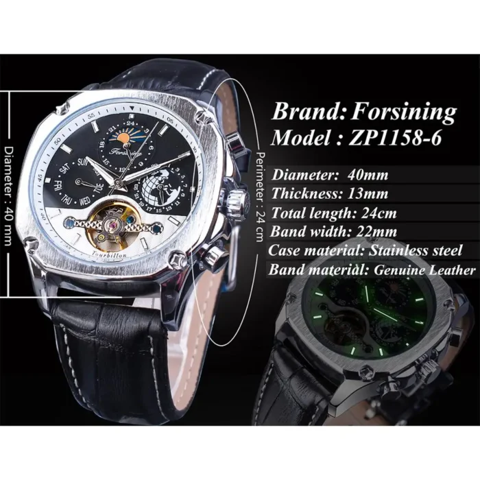 Armbanduhr f. Forsining Automatik Tourbillon Mondphase Datum 40mm – Bild 3