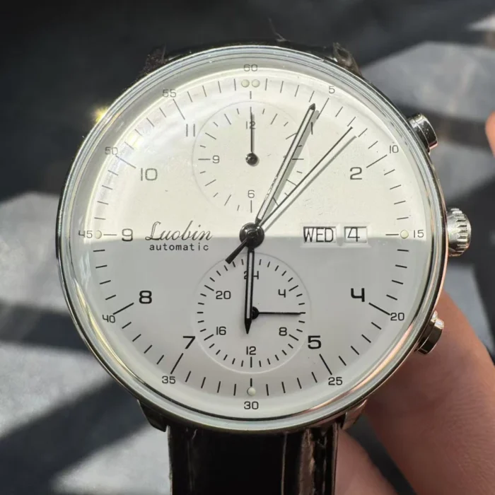 Herrenuhr f. Herren Automatik Chronograph Edelstahl Lederarmband Leuchtend – Bild 2