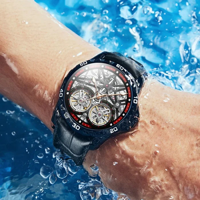 Herren Automatik Uhr Skeleton f. Business Lederarmband wasserdicht – Bild 3