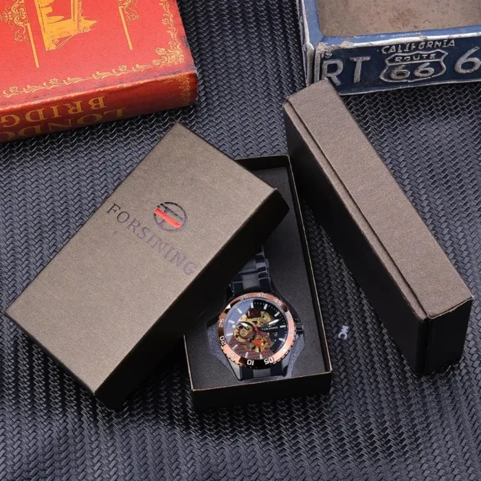 Skeleton Automatik Herrenuhr Gold Oyster 44mm Saphir 3ATM Edelstahl – Bild 6