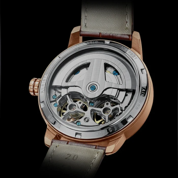 Herrenuhr Automatik Mechanisch f. AILANG Skelett Doppelschwungrad Leder 42mm – Bild 6