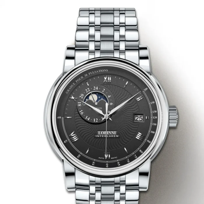 Herrenuhr Automatik Mondphase Saphirglas 42mm 50m wasserdicht Tachymeter Leder – Bild 2