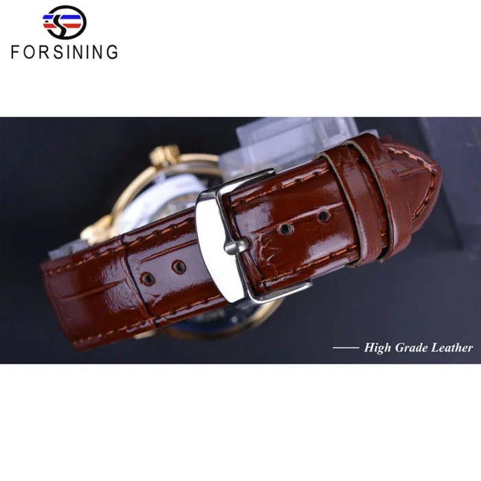 FORSINING Mechanische Skeleton Herrenuhr Gold Römische Ziffern Handaufzug Ultra Dünn Lederarmband Business Dress Gentleman – Bild 5