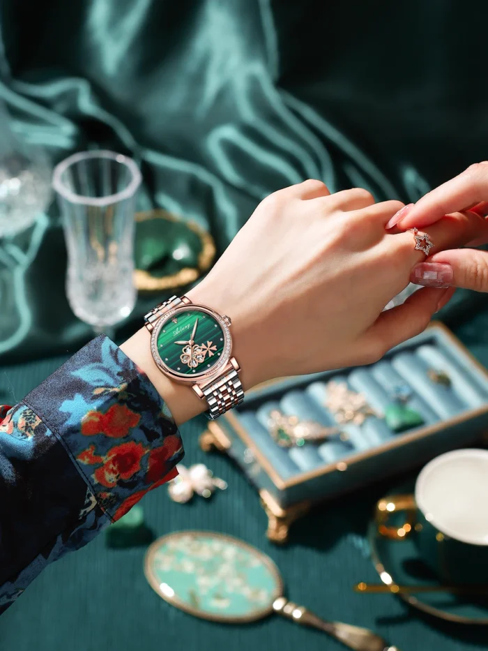 Damen Automatik Uhr f. AILANG Perlmutt Zifferblatt Lederarmband – Bild 6