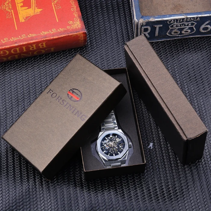 Forsining Skelettuhr Automatik Herren Glasboden Mechanisch Edelstahl + Geschenkbox – Bild 6