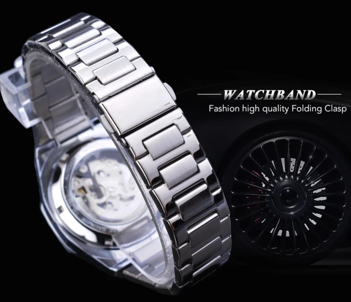 Forsining Skelettuhr Automatik Herren Glasboden Mechanisch Edelstahl + Geschenkbox – Bild 5