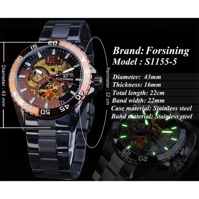 Skeleton Automatik Herrenuhr Gold Oyster 44mm Saphir 3ATM Edelstahl – Bild 3