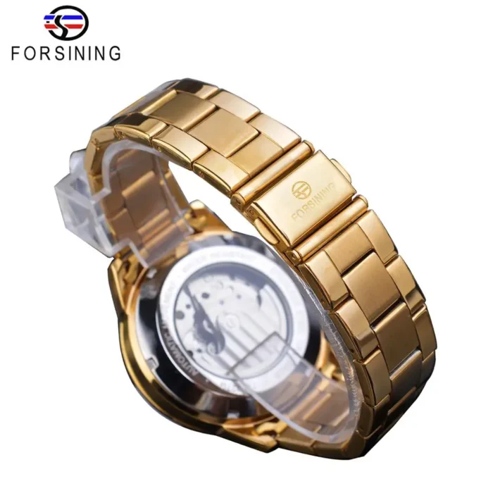Automatik Herrenuhr Gold PVD Skeleton Mondphase Edelstahl 43mm wasserabweisend – Bild 5