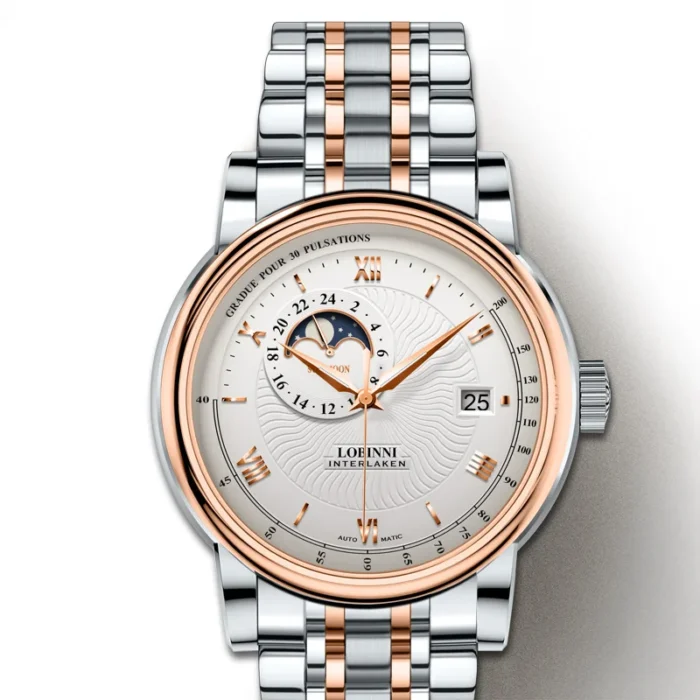 Herrenuhr Automatik Mondphase Saphirglas 42mm 50m wasserdicht Tachymeter Leder – Bild 4