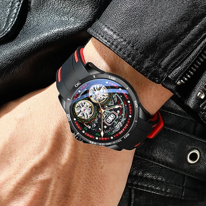 AILANG Automatik Uhr Herren Skeleton Doppeltourbillon Lederarmband 50m wasserdicht – Bild 2