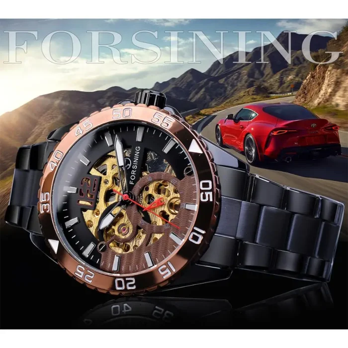 Skeleton Automatik Herrenuhr Gold Oyster 44mm Saphir 3ATM Edelstahl – Bild 2