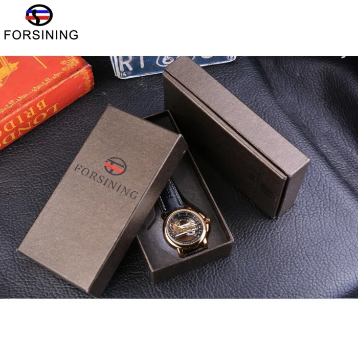 Herren Automatikuhr f. Forsining Skeleton Transparent Leder 40mm – Bild 6