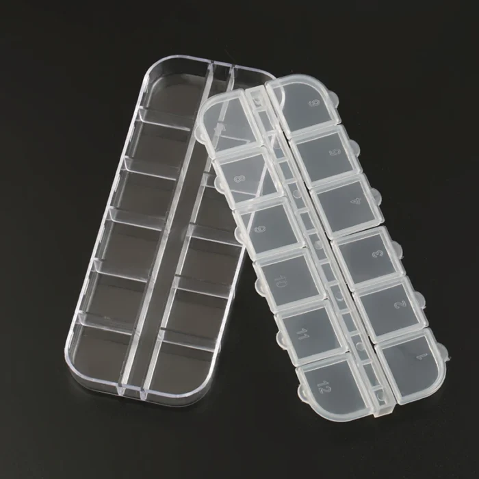 Transparente Plastik Aufbewahrungsbox 13x5x1cm 12 Fächer Perlen Schmuck Organizer Ohrringe Beads Steine Bastelbox – Bild 3