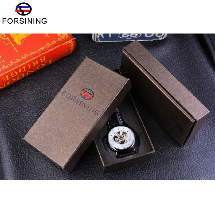 Forsining Skeleton Automatik Herrenuhr 45mm Edelstahl Echtleder Armband 24mm Transparentes Zifferblatt – Bild 6