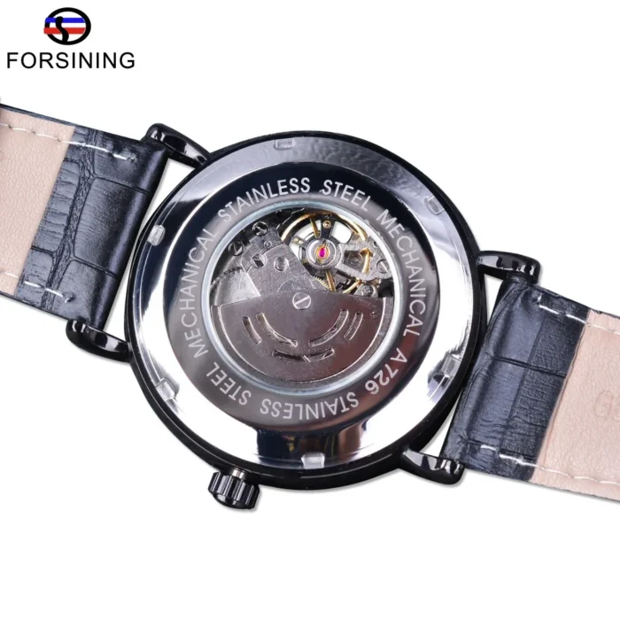 Forsining Skeleton Automatik Herrenuhr 45mm Edelstahl Echtleder Armband 24mm Transparentes Zifferblatt – Bild 4