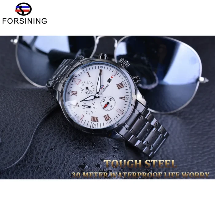 Forsining Automatik Chronograph Herrenuhr 41mm Skelett Militärdesign Edelstahl – Bild 2